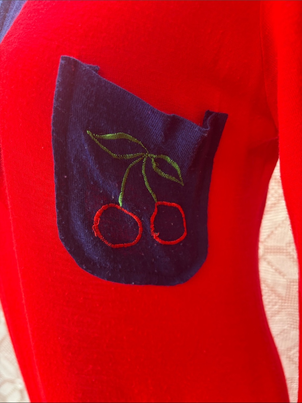 Women's Red Maxi Dress with Navy Collar - Picture 3 of 11